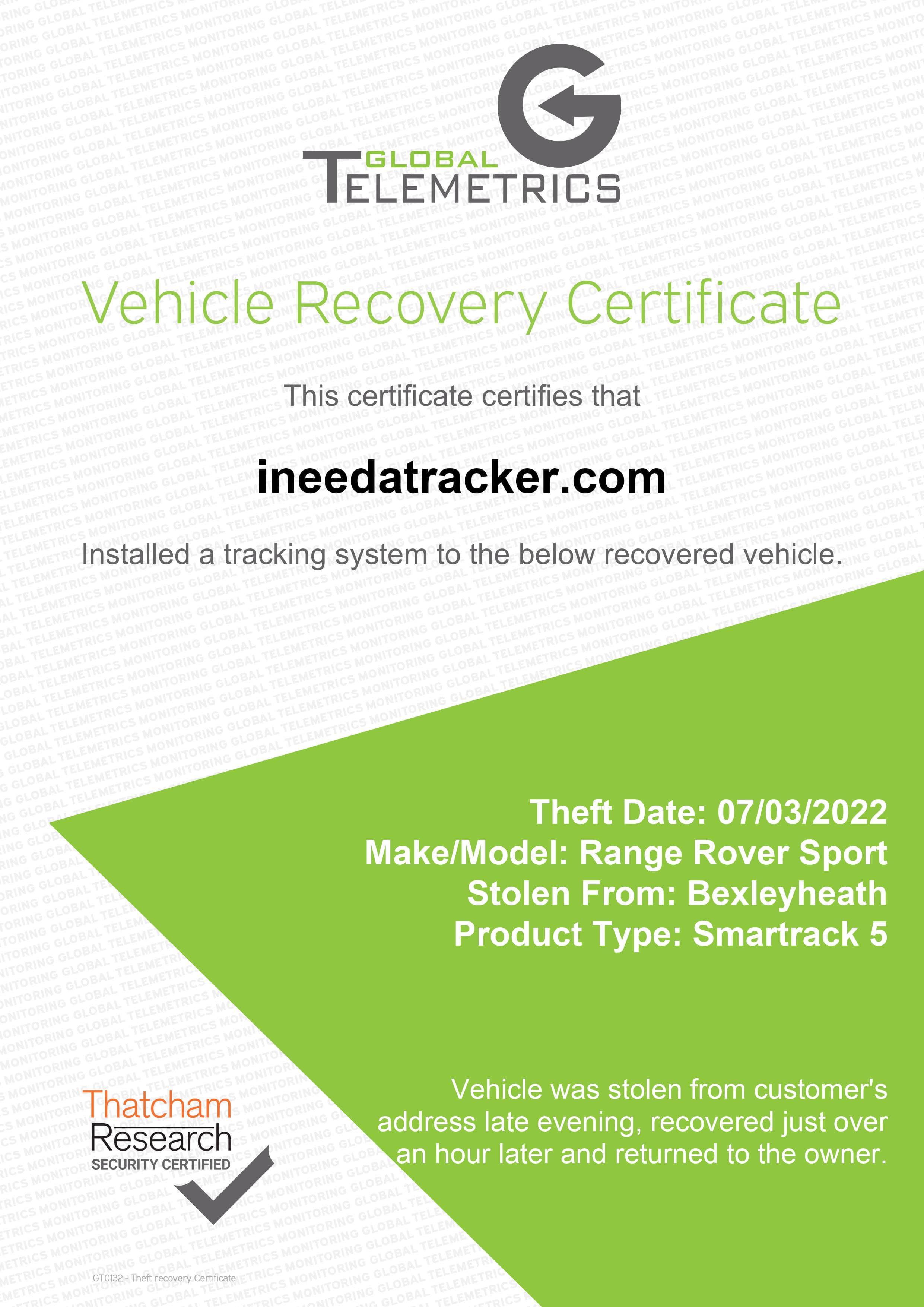 Recovered Range Rover Sport